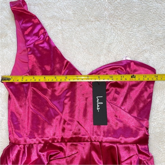Lulus Flirtatious Energy Pink Satin One-Shoulder Bodycon Mini Dress - Picture 3 of 10